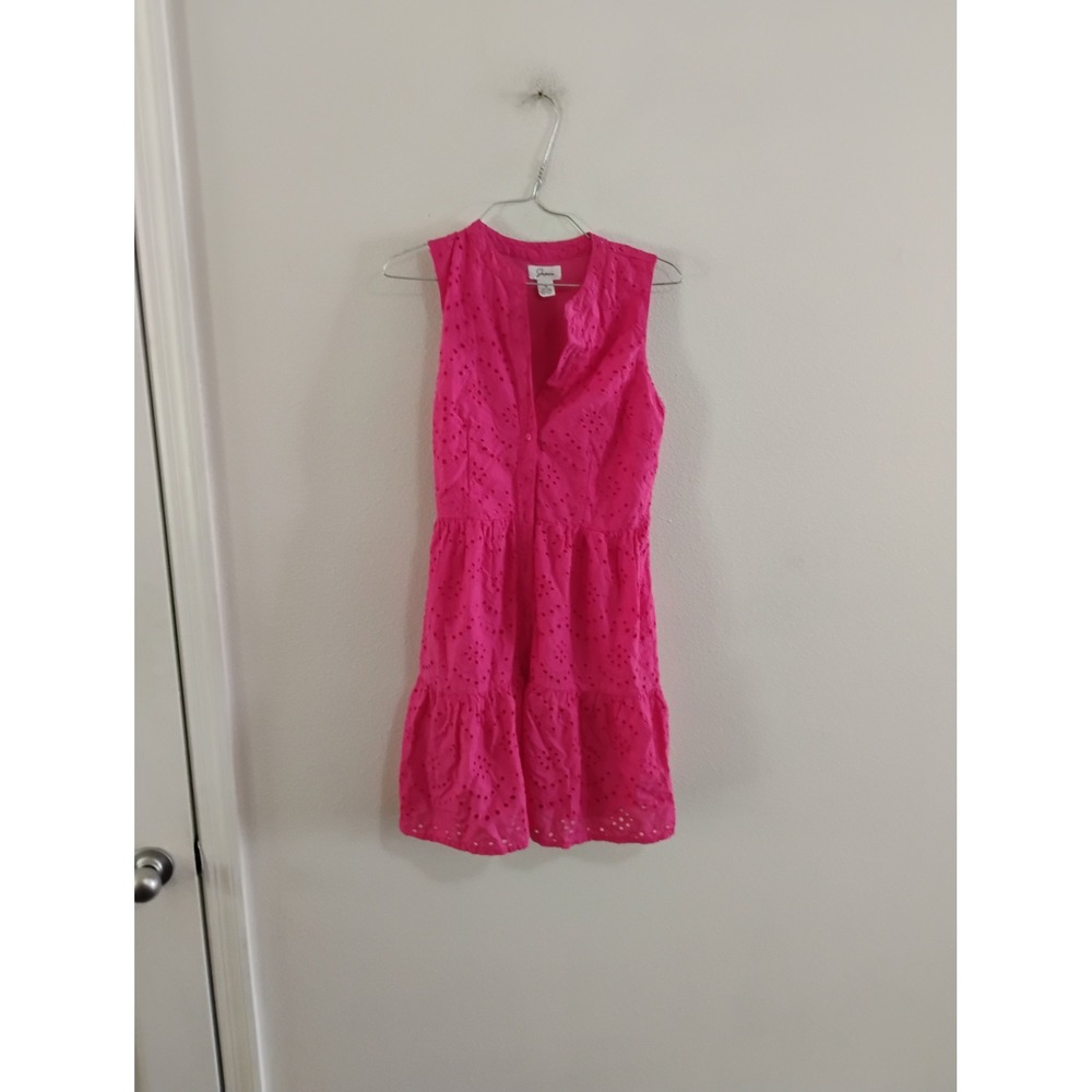 Japna Hot Pink Eyelet Mini Dress Sleeveless Tiered Cotton Summer Small